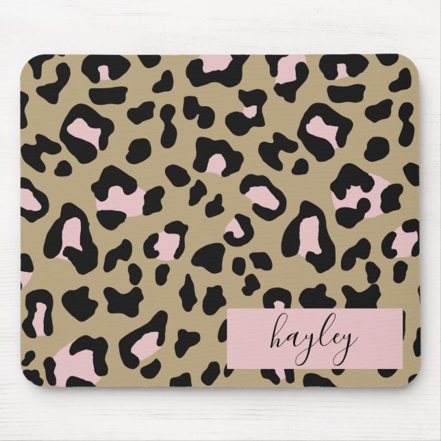 Pink Leopard Print Personalised Mouse Pad (Front)