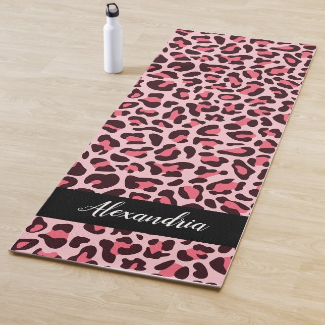 Pink Leopard Print Personalised Pilates Yoga Mat (In Situ)