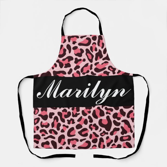 Pink Leopard Print Personalised Retro Trendy Apron (Front)