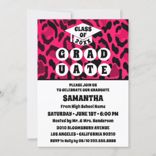 Pink Leopard Print Photo Graduation Party Invitation