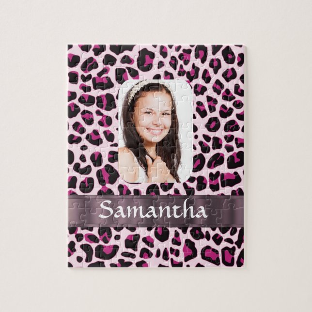 Pink leopard print photo template jigsaw puzzle (Vertical)