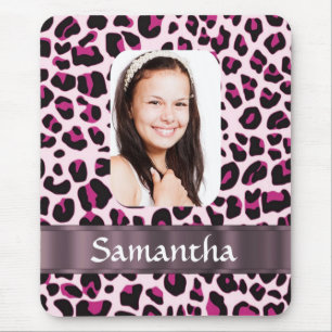 Pink leopard print photo template mouse pad