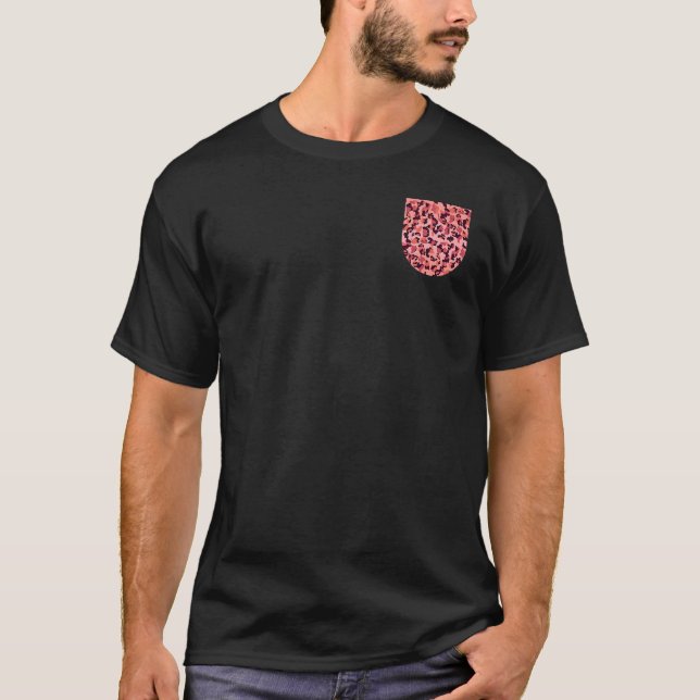 Pink Leopard Print Pocket  Wild Cat Panther Fan T-Shirt (Front)