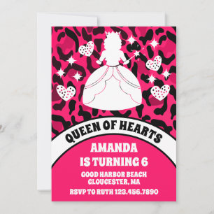 Pink Leopard Print Queen of Hearts Birthday Party  Invitation