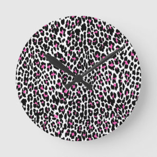 pink leopard print round clock