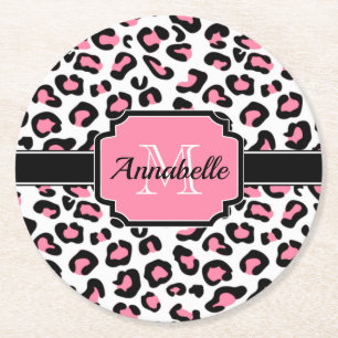 Pink Leopard Print Round Paper Coaster