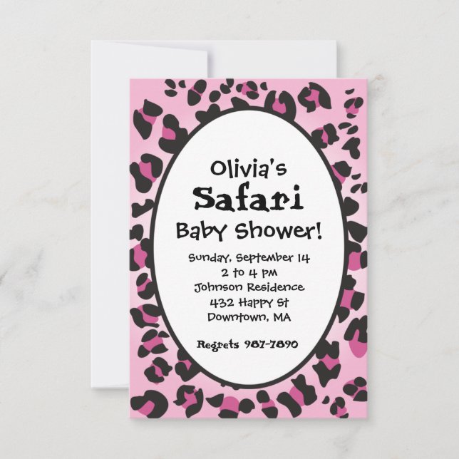 Pink Leopard Print Safari Baby Shower Invite (Front)