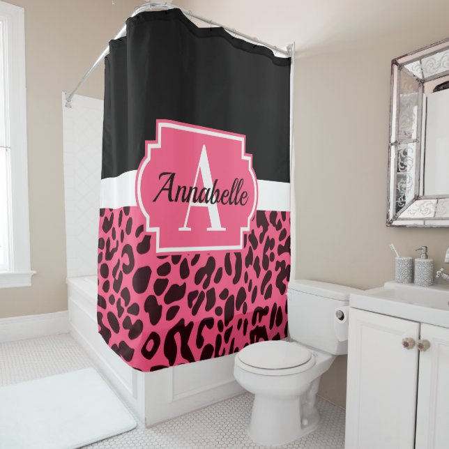 Pink Leopard Print Shower Curtain (In Situ)