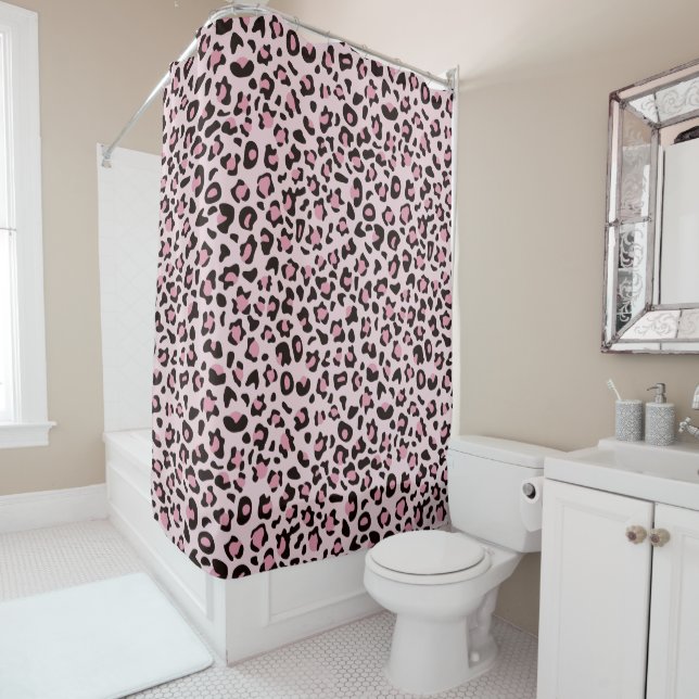 Pink Leopard print Shower Curtain (In Situ)