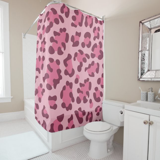 Pink Leopard Print Shower Curtain (In Situ)