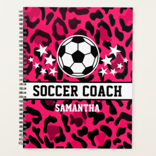 Pink Leopard Print Soccer Coach Name  Planner