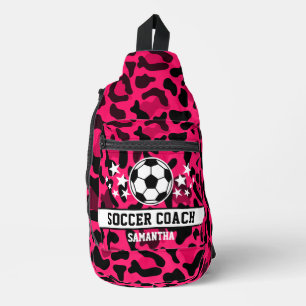 Pink Leopard Print Soccer Coach Name Sling Bag