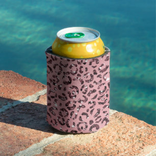 Pink leopard Print Sparkle Glitter               Can Cooler