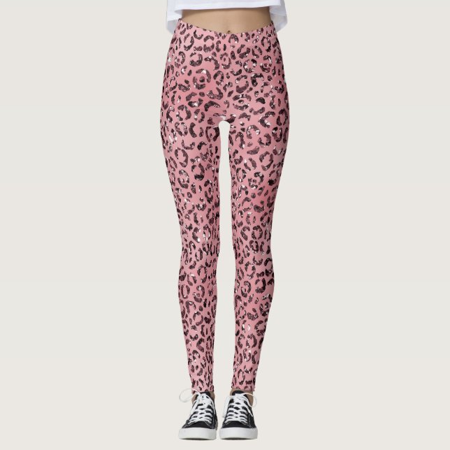 Pink leopard Print Sparkle Glitter                Leggings (Front)
