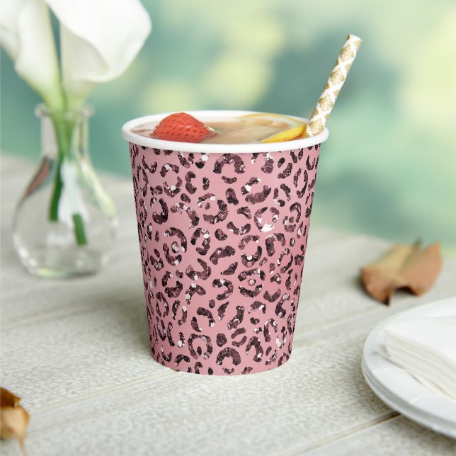 Pink leopard Print Sparkle Glitter       Paper Cups (Insitu)