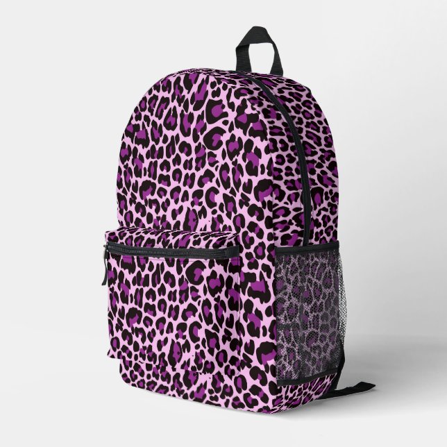 Pink Leopard Print Spots Printed Backpack (Back Corner Right)