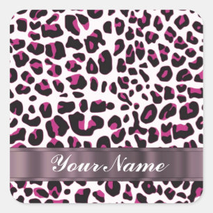 Pink leopard print square sticker