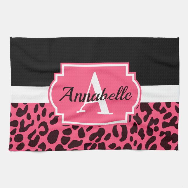 Pink Leopard Print Tea Towel (Horizontal)