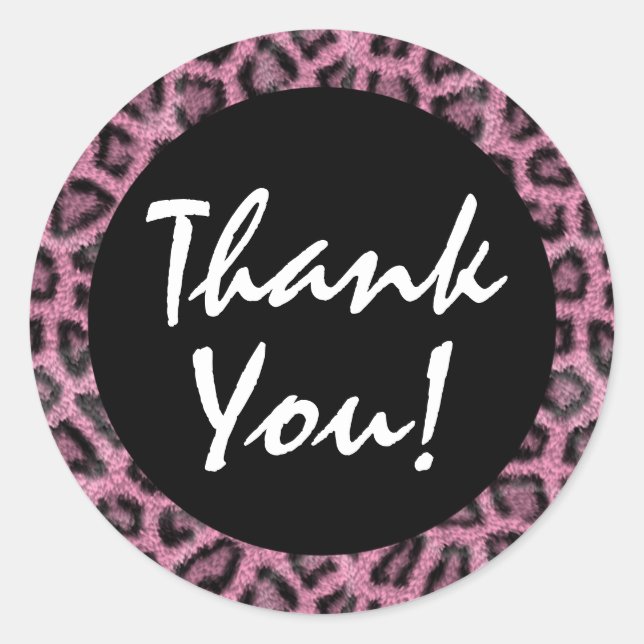 Pink Leopard Print Trendy Fur Pattern Thank You Classic Round Sticker (Front)