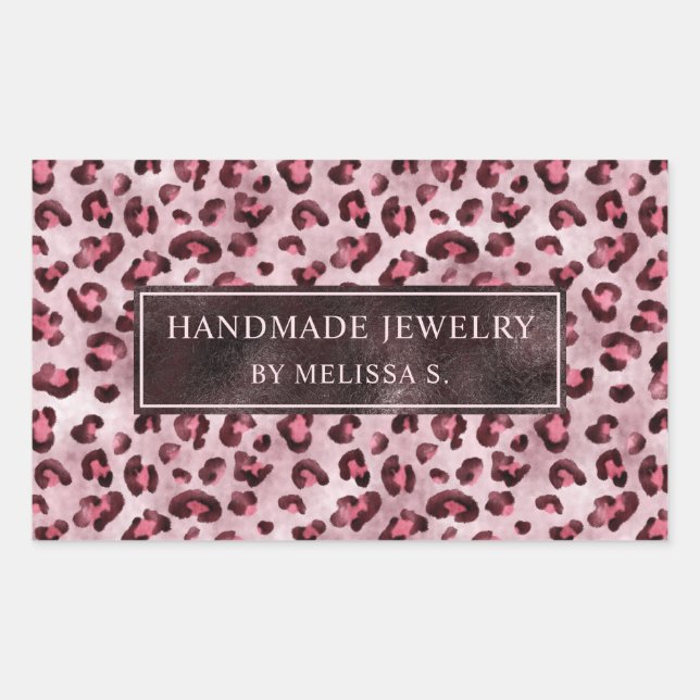 Pink Leopard Print With Faux Foil And Custom Text Rectangular Sticker (Front)
