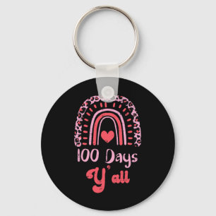 Pink Leopard Rainbow 100 Days Yall 100th Day Schoo Key Ring