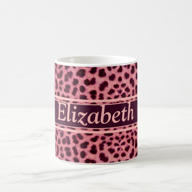 Pink Leopard Skin Pattern Personalise Coffee Mug (Center)