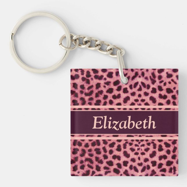 Pink Leopard Skin Pattern Personalise Key Ring (Front)