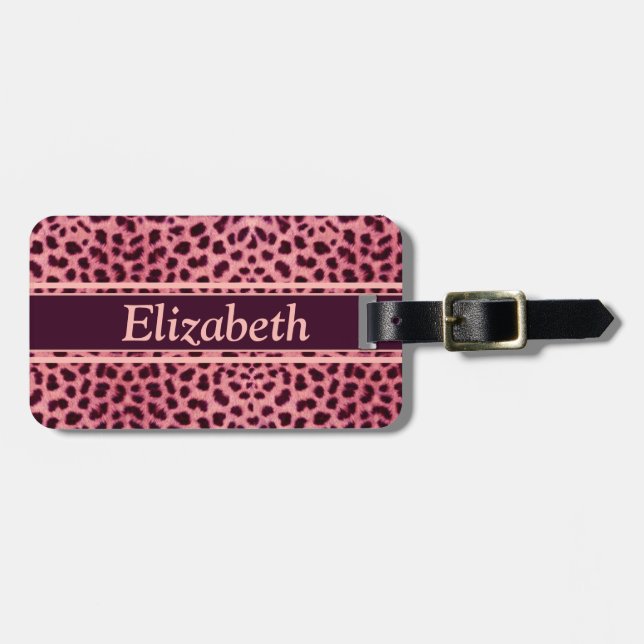 Pink Leopard Skin Pattern Personalise Luggage Tag (Front Horizontal)