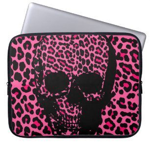 Pink leopard skin print punk skull laptop sleeve