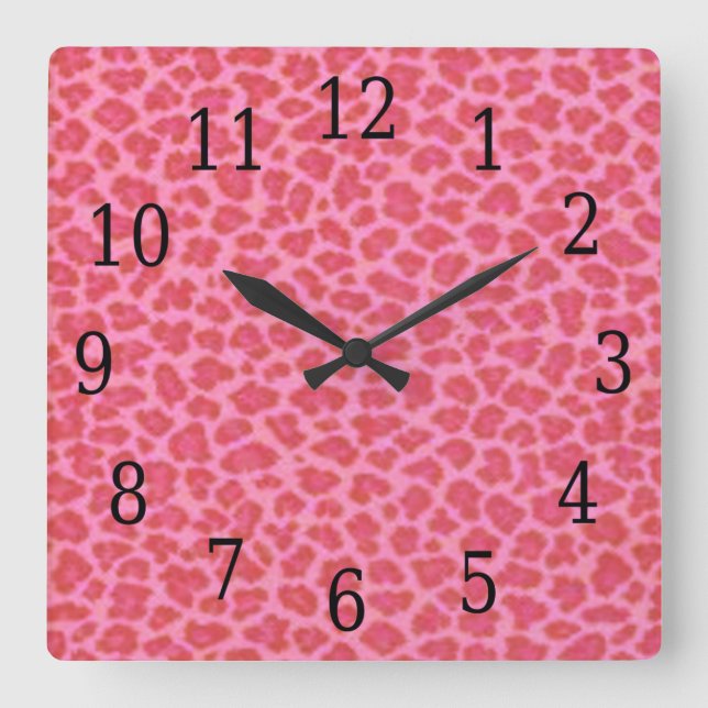 Pink Leopard Skin Square Clock (Front)