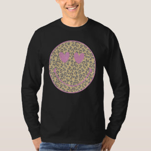 Pink Leopard Smile Face  Heart Eyes Happy Face T-Shirt