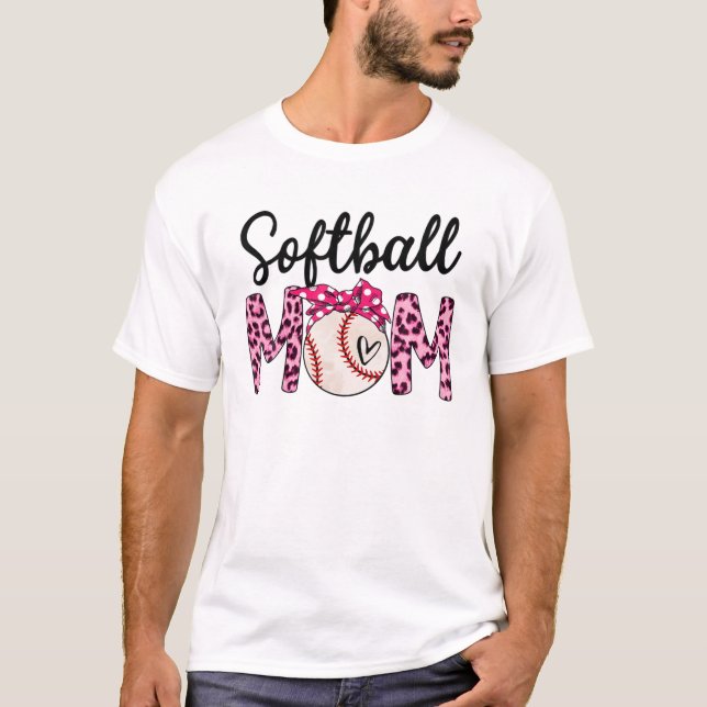 Pink Leopard Softball Mum Bandanna Baseball Mama M T-Shirt (Front)