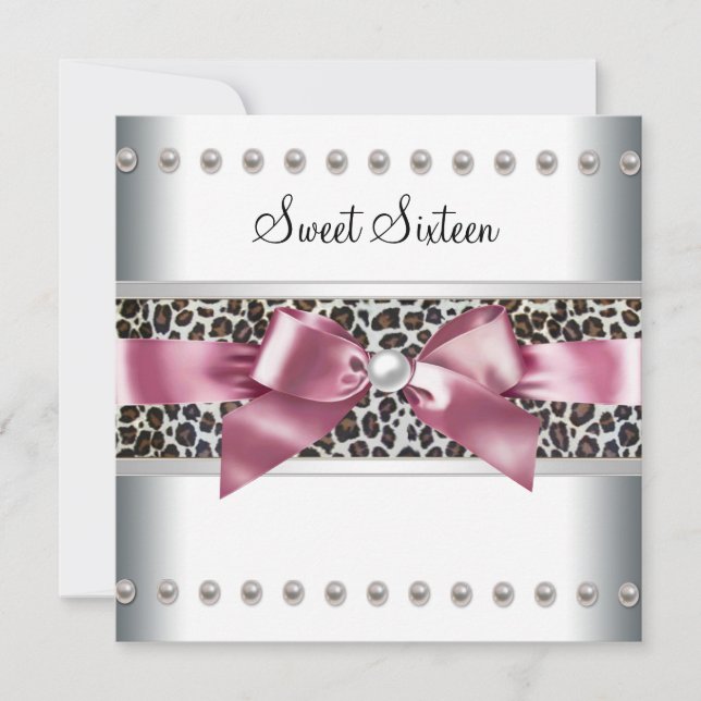 Pink Leopard Sweet 16 Birthday Party Invitation (Front)