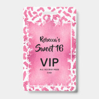 Pink Leopard Sweet 16th Birthday Invite VIP Pass