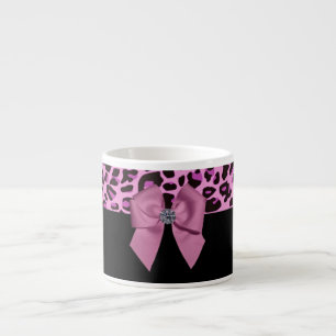 Pink Leopard with Bow and Diamond Espresso Cup