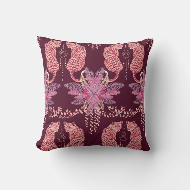 Pink Leopards in the Jungle Throw Pillow  (Front)