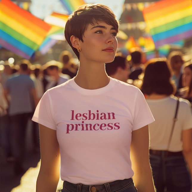 Pink Lesbian Princess Typography Pride Month T-Shirt (Creator Uploaded)