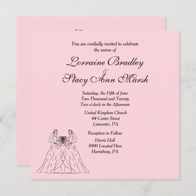 Pink Lesbian Wedding Invitation (Front/Back)