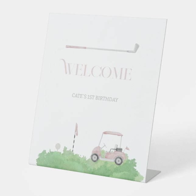 Pink let’s par tee Golf Birthday  Pedestal Sign (Front)