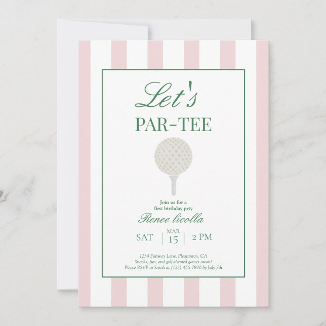 Pink Let’s Par-Tee Golf First Birthday Invitation (Front)