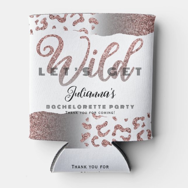Pink Let's Get Wild Animal Print Bachelorette Bach Can Cooler (Front)