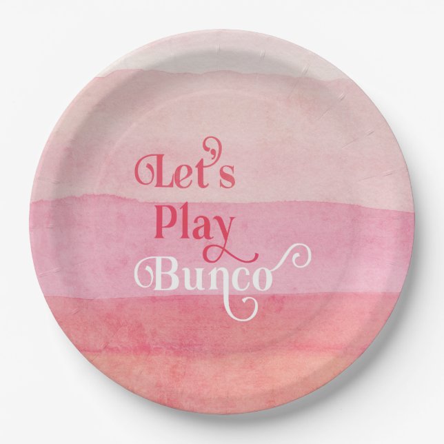 Pink Let's Play Bunco Game Night Paper Plate (Front)