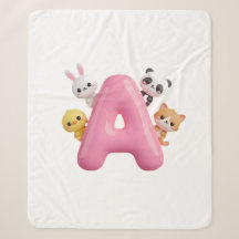 Pink Letter A Forest Animals Baby Sherpa Blanket