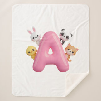 Pink Letter A Forest Animals Baby Sherpa Blanket