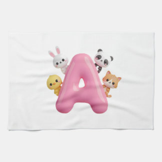 Pink Letter A Forest Animals Kitchen Towel