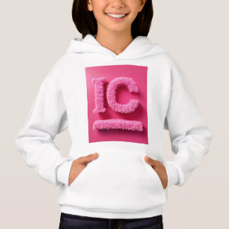 Pink Letter “IC” Girls Hoodie Alphabet Design