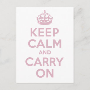 Pink Lettered Keep Calm and Carry On Postcard
