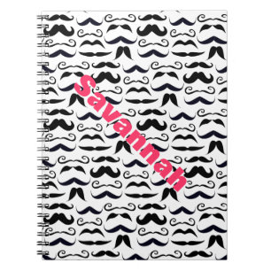 Pink Lettered Name Moustache Hipster Pattern Spiral Notebook