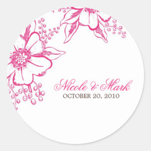 Pink Letterpress Style Wedding Classic Round Sticker