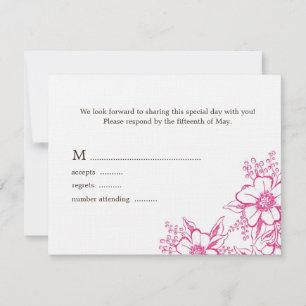 Pink Letterpress Style Wedding RSVP Card